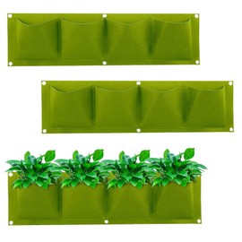 LITLANDSTAR Hanging Planting Grow Bags, 2 Pack 4 Pockets Horizontal Wall Mount Planter Garden Hanging Grow Bags Seedling Wall Planter Gardening Planter Pocket for Yard Garden Home Decoration, Green