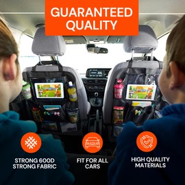 Backseat Car Organizer, Kick Mat Back Seat Protector with Touch Screen Tablet Holder, Back Seat Organizer for Baby & Kids, Travel Accessories with 9 Storage Pockets & 4 Headrest Hooks, Pack of 2-Black