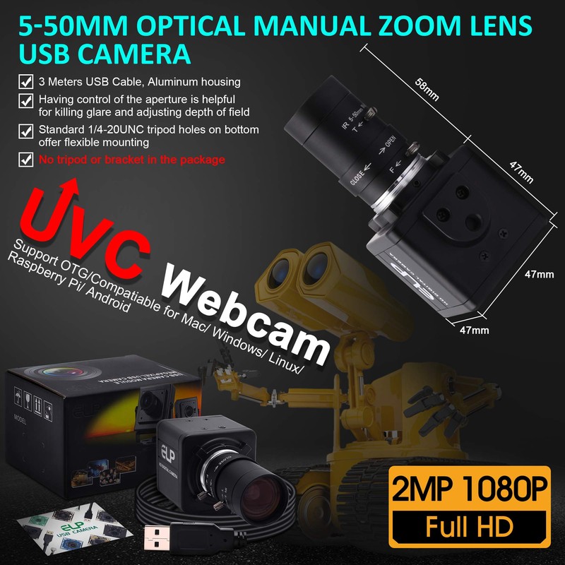 ELP USB Camera 1080P High Speed 260fps 5-50mm 10X Optical