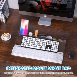 Laokiiy Keyboard Riser,Computer Stand Acrylic Tilted Holder for Easy Ergonomic Typing&Working,3-Level Height Adjustment Riser with Wrist Rest,Fits All Keyboard, Clear2+white