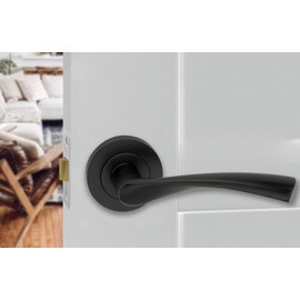 Matt Black Twist Lever on Rose Handle Set- Latch & Hinges Pack - Internal Door Handle - Infinity Decor®