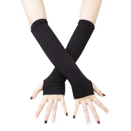 JISEN Women Punk Winter Arm Warmer Knitted Stretchy Soft Fingerless Gloves C-Black