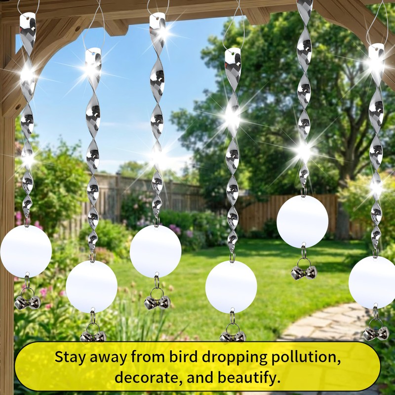 Bird Scare Rods, Silver Hanging Plastic Bird Deterrent Device with