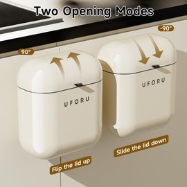 UFORU 2.4gal/9L Compost Bin Kitchen for Counter Top or Under Sink, Plastic Hanging Trash Can with Lid, Wall Mounted Garbage Can for Bathroom, Office, RV