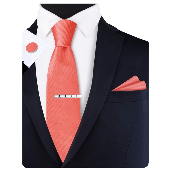 Gusleson Mens Wedding Coral Pink Tie Classic Silk Ties for