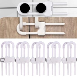 WENPENG Sliding Cabinet Locks for Babies, Baby Proofing Adjustable U-Shaped Baby Safety Latches for Handles Knobs Drawers, Fridge, Closet, Cupboard, Closet with Secure Lock Buttons,10Pack (White)