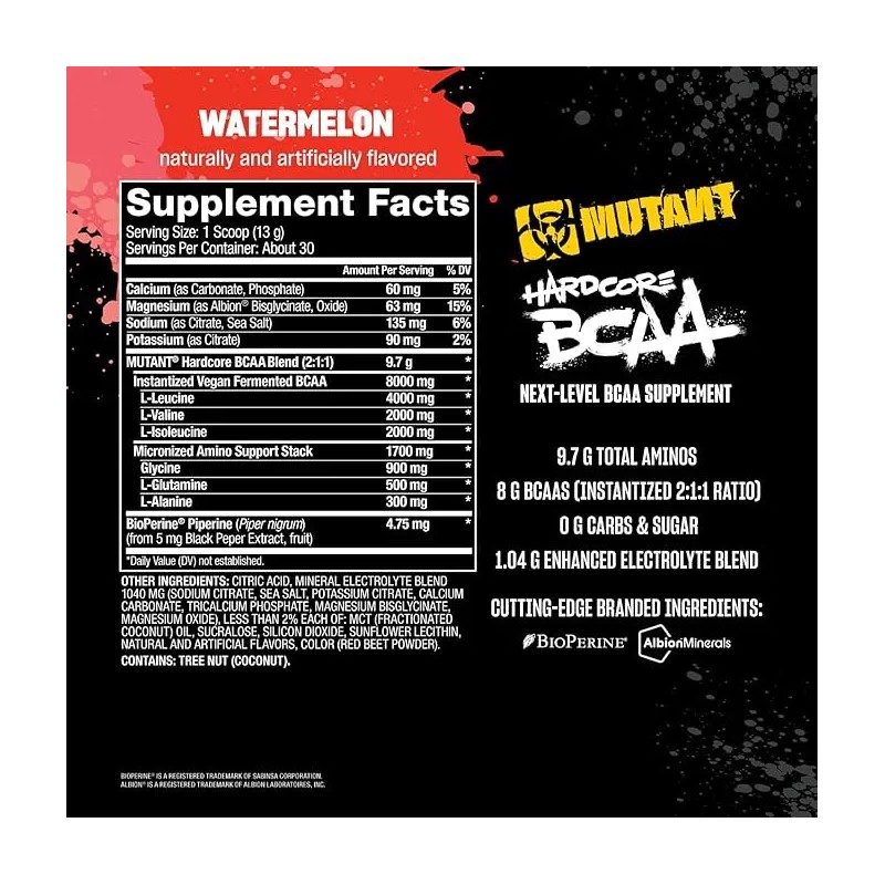 Bcaa Hardcore Mutant Aminoacidos Suplemento 30 Servicios Sabor Frutos Rojos