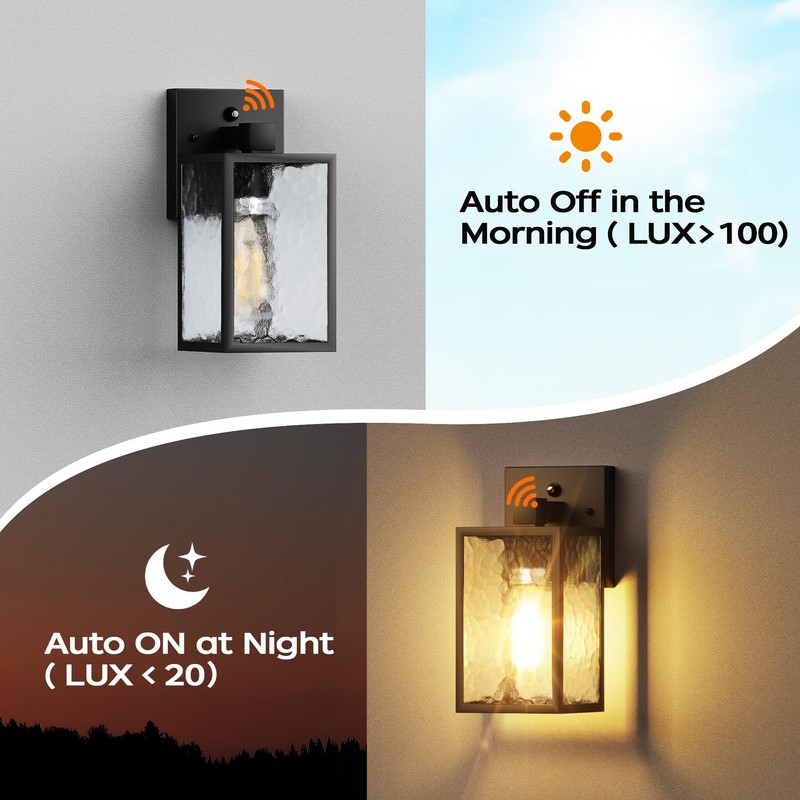 WIHTU Dusk to Dawn Outdoor Lighting Fixtures, Black Exterior Front