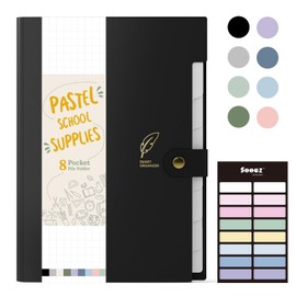 Sooez Aesthetic 8 Pocket Accordion File Organizer, Pastel Expanding File Folder for Important Document with Labels, Portable Receipt Paper Bill Organizer for Office School Supplies, Letter Size Black