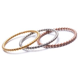 INRENG Women's Stainless Steel 1.1mm Twisted French Rope Thin Wedding Ring Gold Size 4