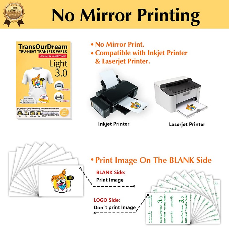 TransOurDream Iron on Heat Transfer Paper for Light T Shirts
