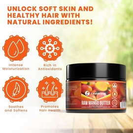 VITALSKINOIL Mango Butter Raw, for skin body and hair moisturizer, 100% Natural unrefined and Organic 7.05 oz