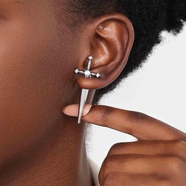Cybche Gothic Sword Ear Jacket Earrings Cz Sword Earrings Silver Dagger Earrings Crystal Dagger Earrings Sword Dagger Earrings Dagger Cross Earrings Jewelry for Women