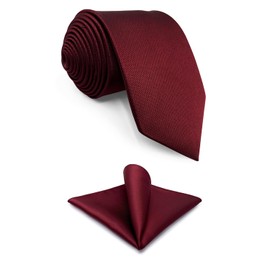 SHLAX&WING Solid Red Wedding Silk Tie Set, Men's, Pocket Square, 63.0 inches (160 cm), 3.5" x 63" Necktie + Pocket Square