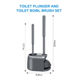 SetSail Toilet Brush and Plunger Set, 3 Pack Toilet Plungers for Bathroom with Holder Heavy Duty Toilet Bowl Brush and Holder Hidden for Deeply Cleaning - Gray