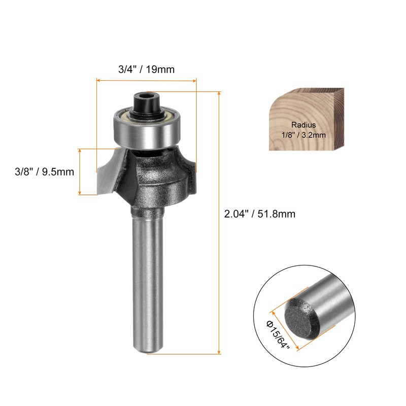 sourcing map 2pcs Roundover Router Bit 15/64" Shank 1/8" Radius