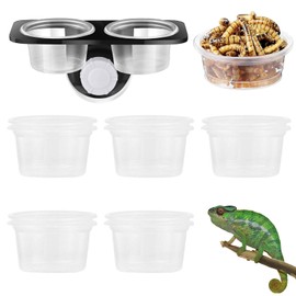 WIYETY Reptile Food and Water Cup Crested Gecko Pack of 2 Reptile Feeding Cup Gecko Feeder with 20 Feeding Cups, Suction Cup Reptile Food Water Feeding Bowl with Screw Accessories (Double Bowl)
