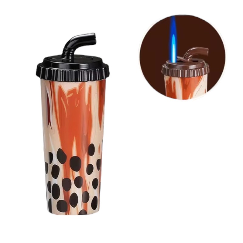 New Fun Novelty Lighter Milk Bubble Tea Shape Cup Refillable