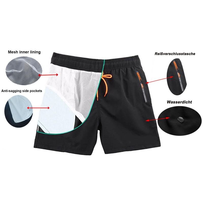 Bulobulo Swimming Trunks with Zip Pocket Men's Quick-Drying, peacock blue,