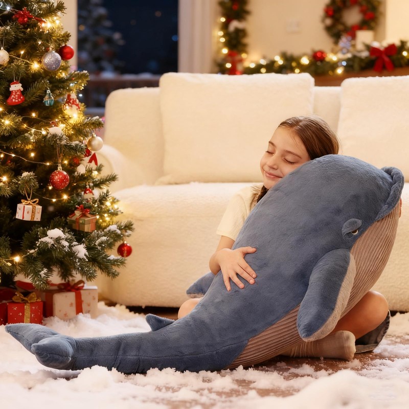 Tezituor 43.3 inch Giant Whale Stuffed Animal, Large Realistic Blue
