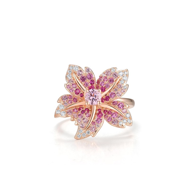 Santuzza 925 Sterling Silver Lily Ring Pink Sapphire Cubic Zirconia
