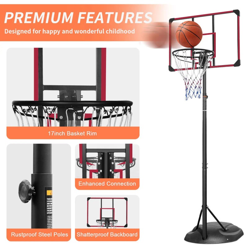 Portable Basketball Hoop System 7.5ft-9.2ft Adjustable Stand 32 Inch Backboard