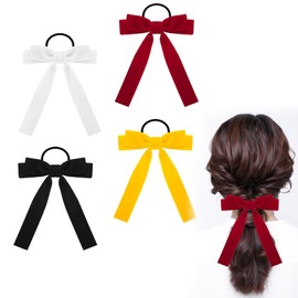 4Pcs Velvet Bow Hair Ties, Bowknot Hair Scrunchies, Elastics Hair Ribbon Hair Bands, Soft Ropes Ponytail Holder, French Hair Accessories for Women Girls