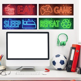 Neon Video Game Wall Sticker Gaming Wall Decal Decor Boy Gamer Wall Stickers Game Wall Decor for Boys Room Video Game Wall Art Gaming Pictures for Wall Playroom Decor