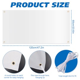 Pack of 2 Blank Banner Sign, 120 x 60 cm Empty Polyester Cloth Banner with 2 Pieces 6 m Long Rope, Large Banners and Signs, Personalisable, Blank Canvas Banner for DIY, Painting