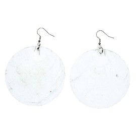 Miniblings Mother of Pearl Earrings 6 cm Shell Pearl Circle Disc White Handmade Fashion Jewellery I Earrings Silver-Plated, Cotton