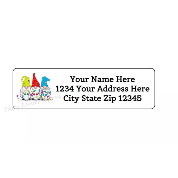 Party Favors Express 30 GNOME CHRISTMAS LIGHTS PERSONALIZED RETURN ADDRESS