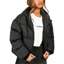 Wyeysyt Women's Cropped Puffer Jackets Winter Warm Lightweight Quilted Jackets Hooded Full Zip Coats with Pockets(Black-M)