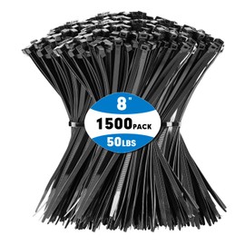 Zip Ties, KAMOTA 1500pcs 8 Inch Heavy Duty Self-Locking Nylon Zip Ties, Black Cable Ties with 50lb Tensile Strength, UV Resistant Cable Tie for Indoor and Outdoor Use