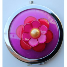 Purse Handbag Double Compact Cosmetic Mirror - 3D (S) Fuschia Flower