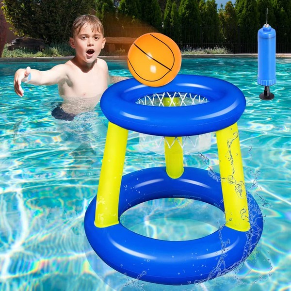 Lcnjscgo Pool Basketball Hoop Toys Games with Ball Set Floating Water Basketball for Summer Swimming Pool Inflatable Outdoor Toys for for Kids Ages 4-8-12 Boys Girls Teens and Adults