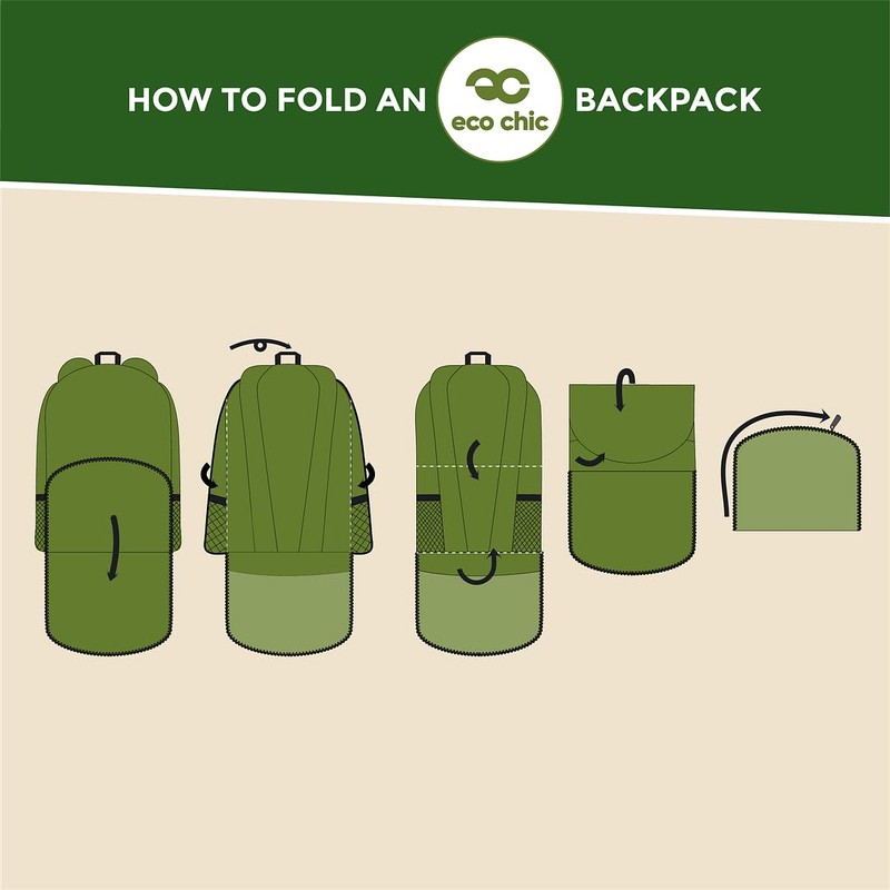 ECO CHIC Lightweight Foldable Water Resistant Backpack Rucksack Folds into