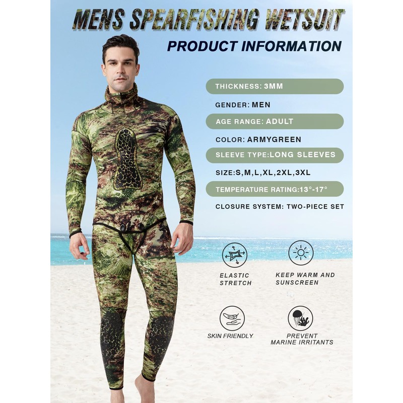 FLEXEL Men Spearfishing Premium Camouflage 3mm 5mm CR Neoprene Wetsuit