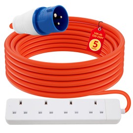 4 Gang Electric Hook Up for Camping,5 Metres 16A to 13A Extension Lead,Heavy Duty-250V Mains Lead for Caravans,Mobile Homes,Motorhomes