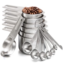 Measuring Cups and Spoons Set Stainless Steel 7 Stackable Measuring Cups 8 Nesting Measuring Spoons and 1 Leveler for Dry and Liquid Ingredients