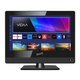 Supersonic SC-1520VTV 15.6 inch Smart AC/DC LED TV, Powered by VIDAA, 1080p, WiFi, Built-in Speakers, USB, 3X HDMI ARC, For Kitchen, RV, Boat, Truck, Playroom, Room, Remote, DC Car Cord INCLUDED-Black