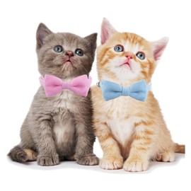 SSKHE 2 Ultra Soft Cat Collars, Natural Cotton Cord with Bell, Quick Release Kitten Buckle, Detachable Bow Tie, Adjustable Pet Collars