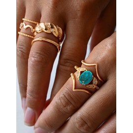 GNIRTSI Gold Simulated Paraiba Ring for Women Solitaire 8 * 10MM Oval Cut 14K Gold Plated Minimalist Stack Diamond Cubic Zircon Butterfly Thin Band Finger Jewelry Size 7