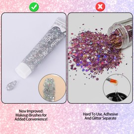 5 Pcs Festival Glitzer Gesicht Glitzer fürs Gesicht Gesichtsglitzer Festival Glitzer Gel Glitzersteine Gesicht Face Glitter Mit 4 Glitzersteine Selbstklebend und 5 Concealer Pinsel
