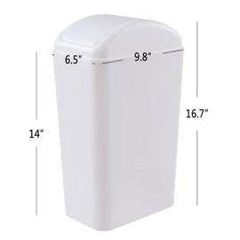 Yesdate Cubo de basura de 3,5 galones con tapa basculable, cubo de basura de plástico, blanco