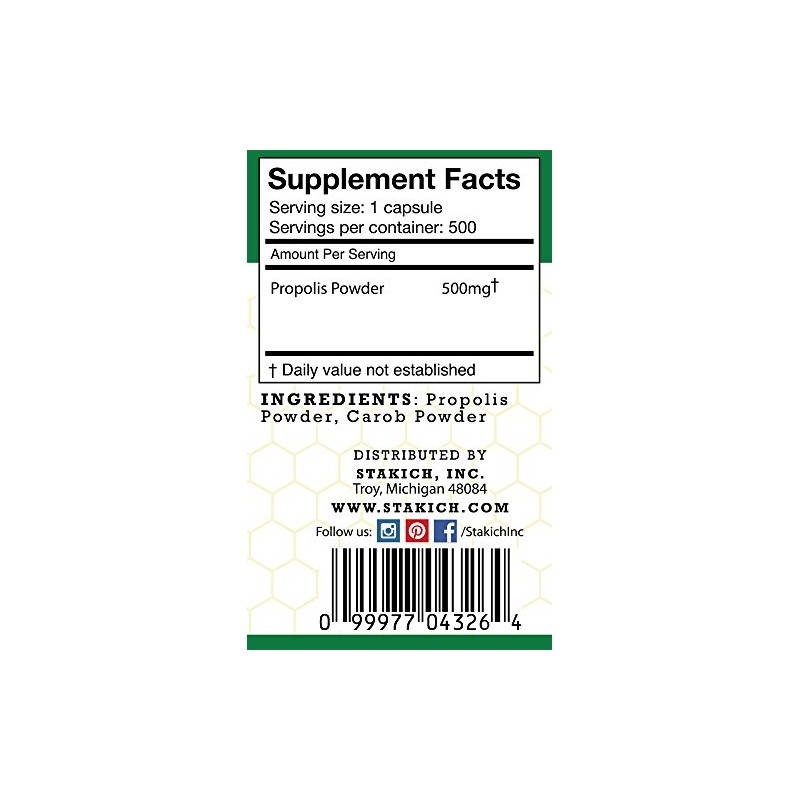 Stakich 500 mg Capsules (Propolis Capsules 500 mg (500 Count))