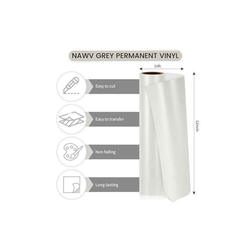 GIRAFVINYL Light Grey Vinyl Permanent 12" x 10ft, Matte Light