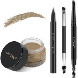 LAVONE Kit de Lápiz de Sello de Cejas para Maquillaje de Cejas, Con Lápiz de Cejas Impermeable, Delineador de Ojos, Pomada de Cejas y Brocha de Cejas de Doble Punta - Rubio Oscuro