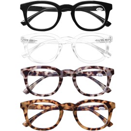 AQWANO Computer Reading Glasses Blue Light Blocking -4 Pack Round Frames Anti Blue Ray Reduce Eyestrain Readers Glasses Men/Women, 2.25