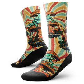 Outway Toad-ally Crew Socks, Moisture-Wicking Athletic Calf Socks with Arch Support for Men and Women, Colorful Design, Size M/L