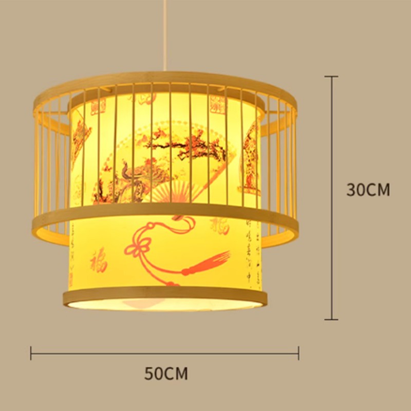 Chinese Style Bamboo Chandelier Patterned Bamboo Art Pendant Lamp Shade